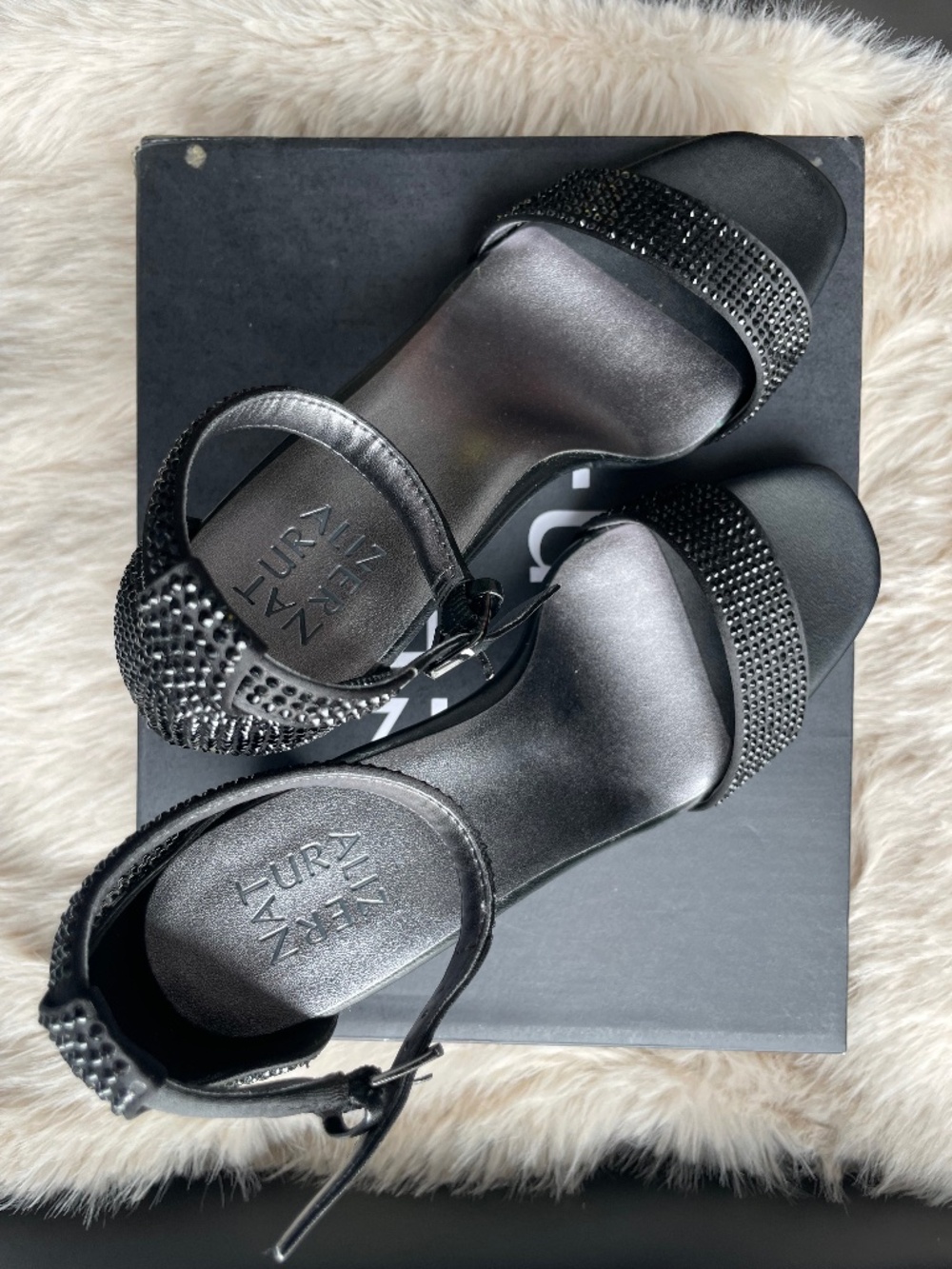 Naturalizer Joy-Glitz Black Dress Sandals Heels - 8.5 W Wide (Worn Once!)